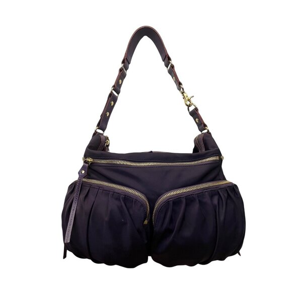 MZ Wallace Women’s Purple Nylon Gold-Tone Zipper Details Ruched Shoulder Bag - Picture 1 of 12